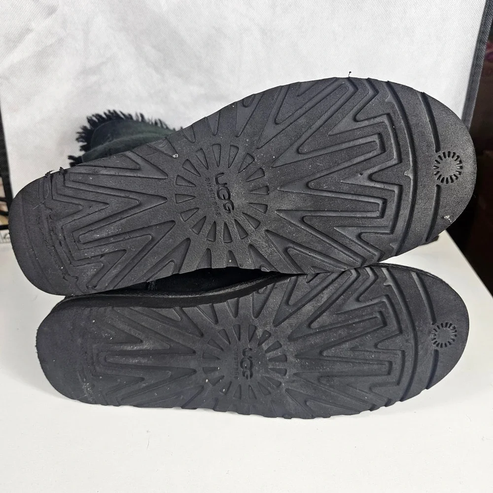 UGG Australia Bailey Bow II Double Black Suede Sheepskin Boots 1002954 Womens 8